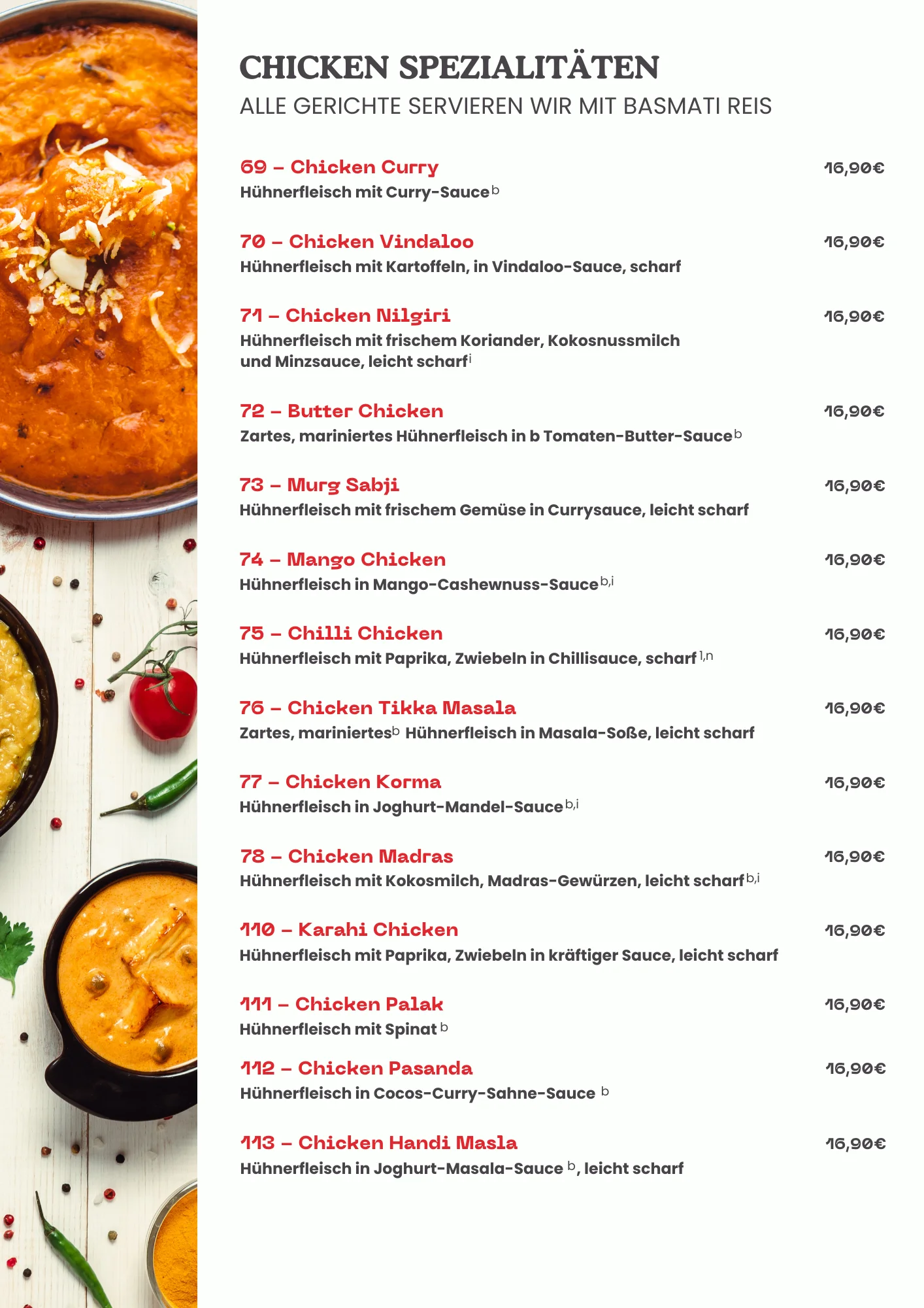 Maharaja Passau Speisekarte Chicken Spezialitäten .2
