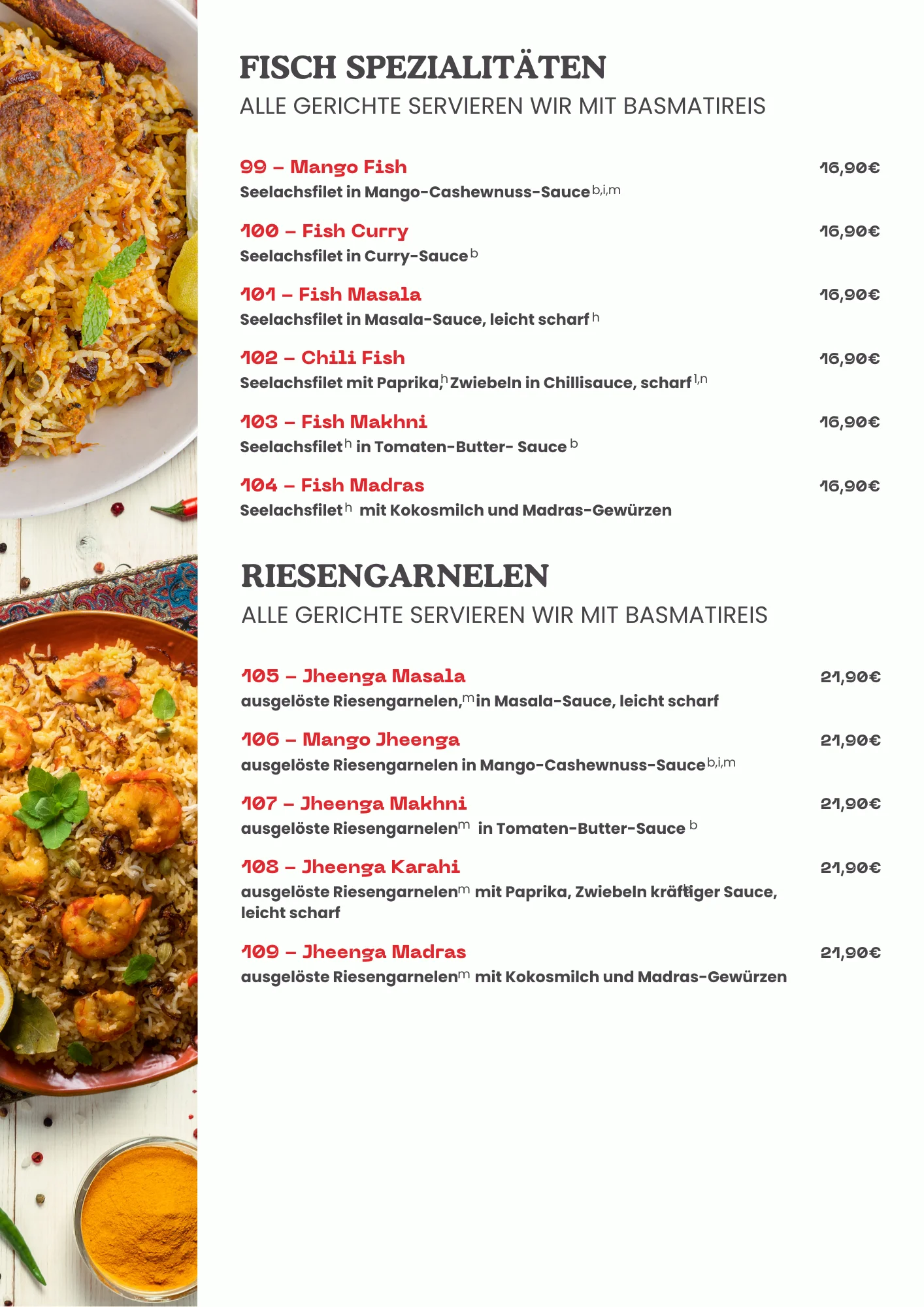 Maharaja Passau Speisekarte Fischspezialitäten .2