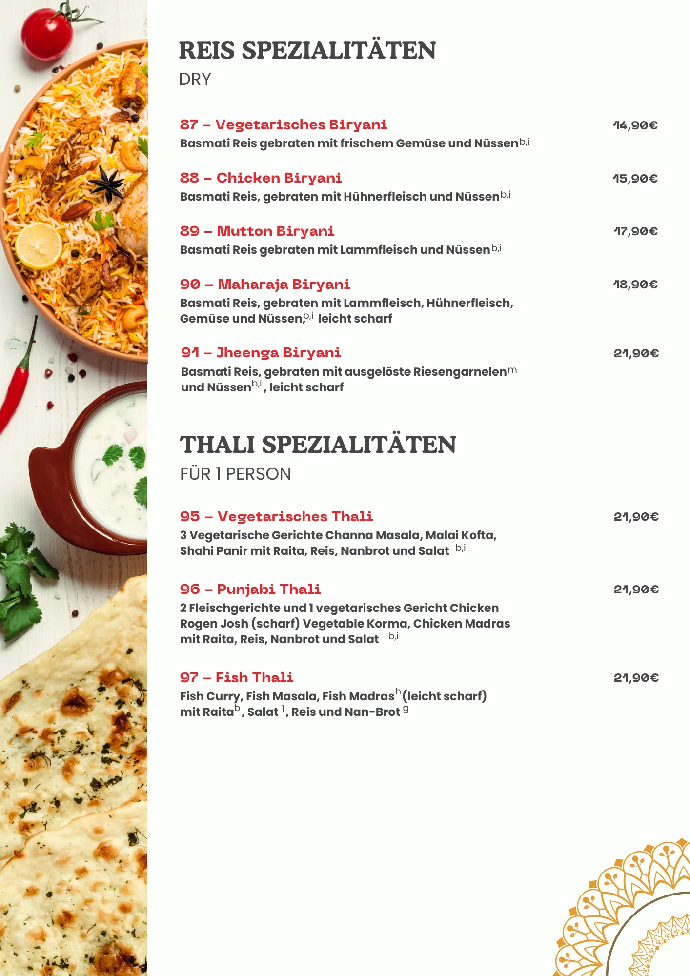 Maharaja Passau Speisekarte Reis Spezialitäten .2