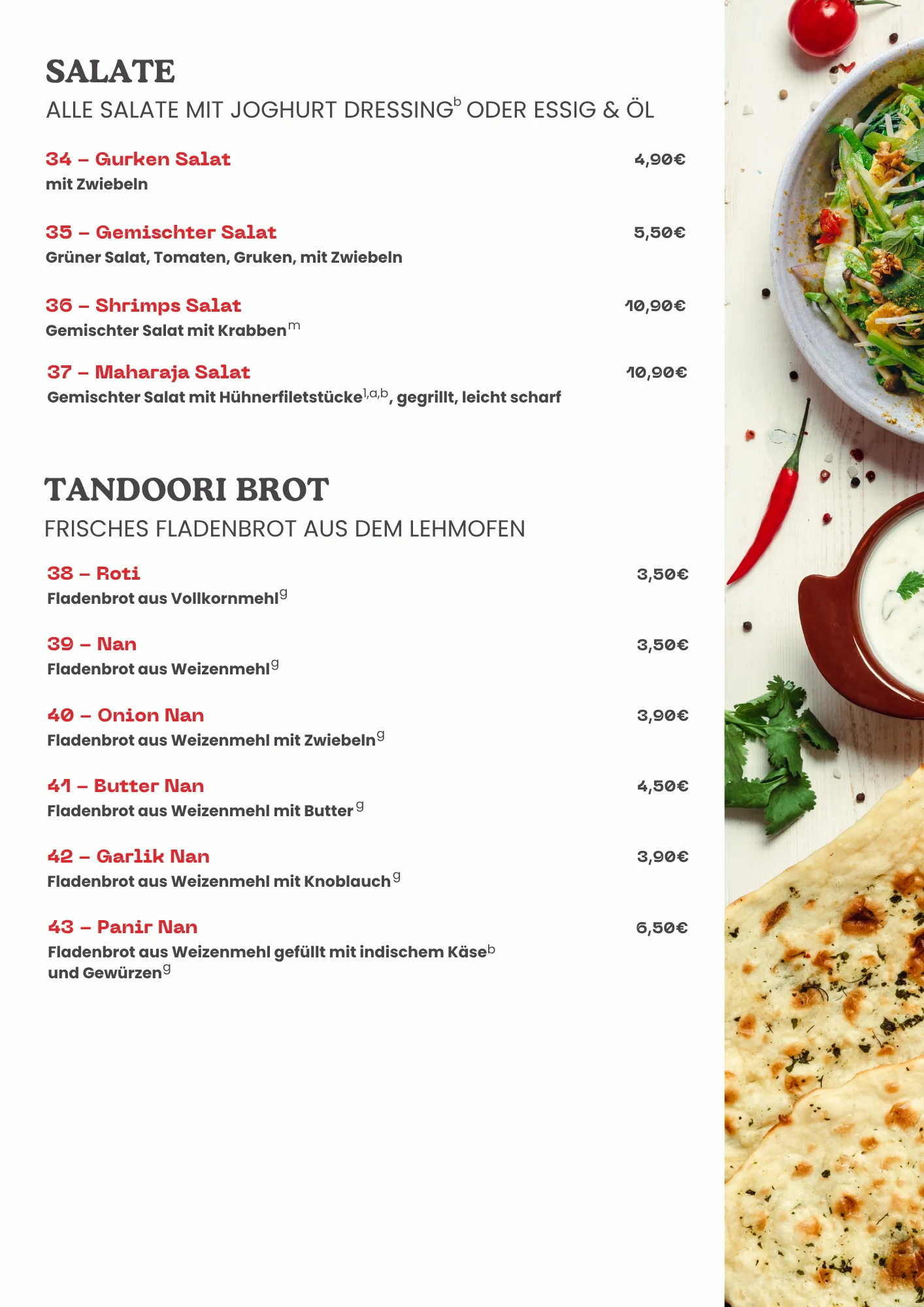 Maharaja Passau Speisekarte Salate .2
