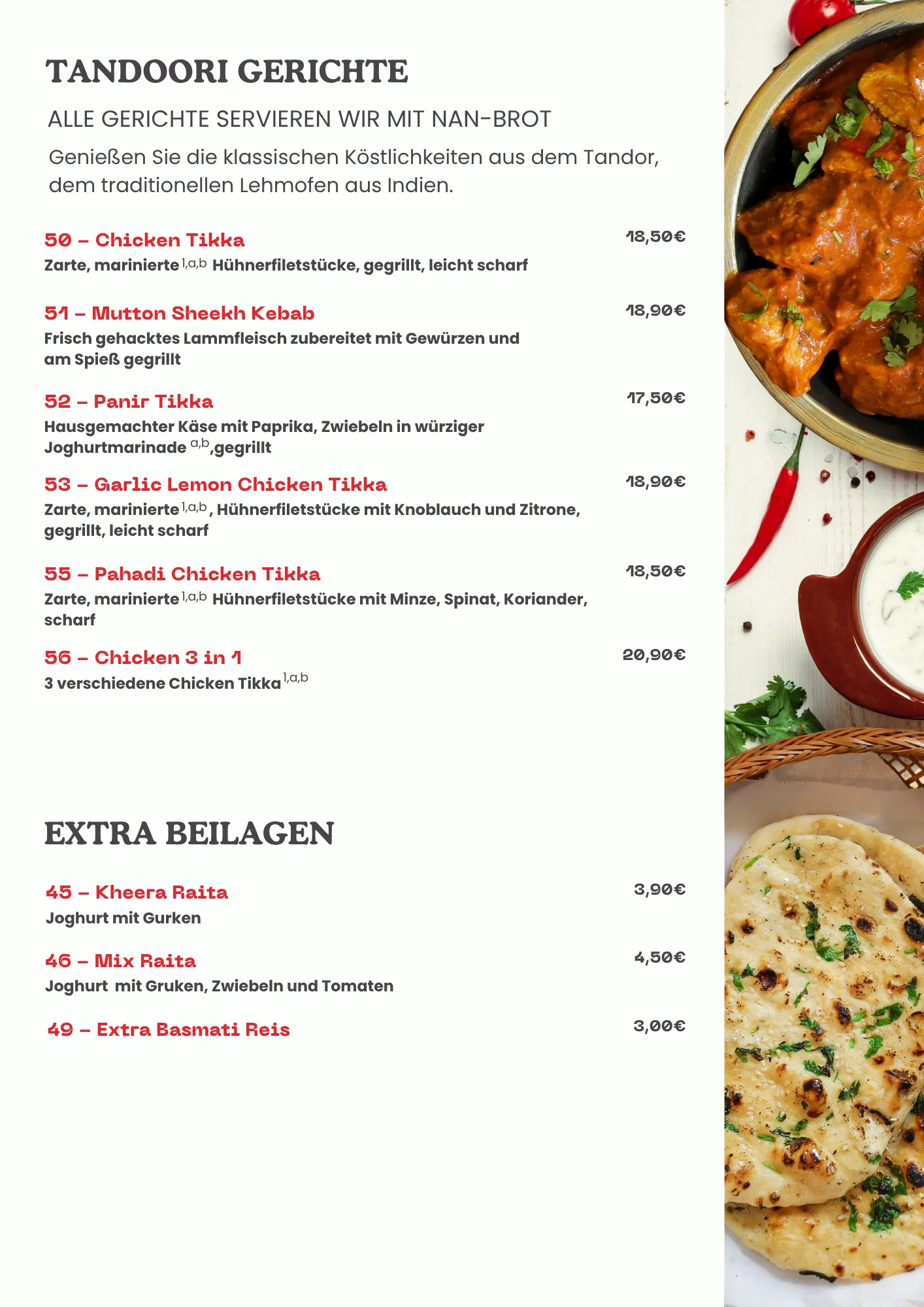 Maharaja Passau Speisekarte Tandoori Gerichte .2