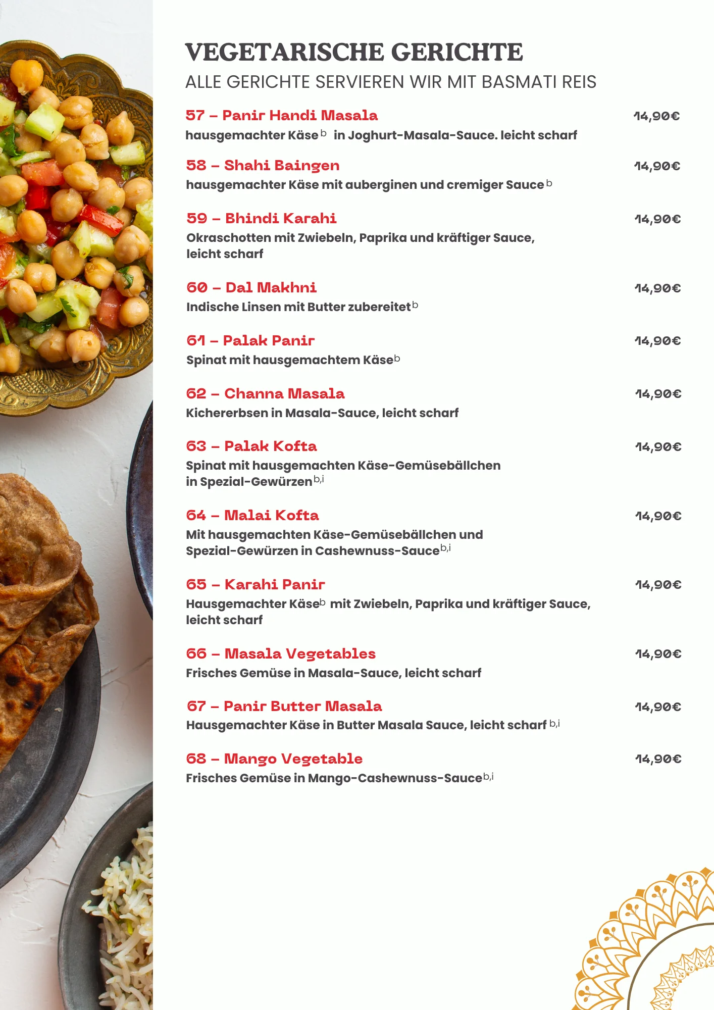 Maharaja Passau Speisekarte Vegetarische Gerichte .2